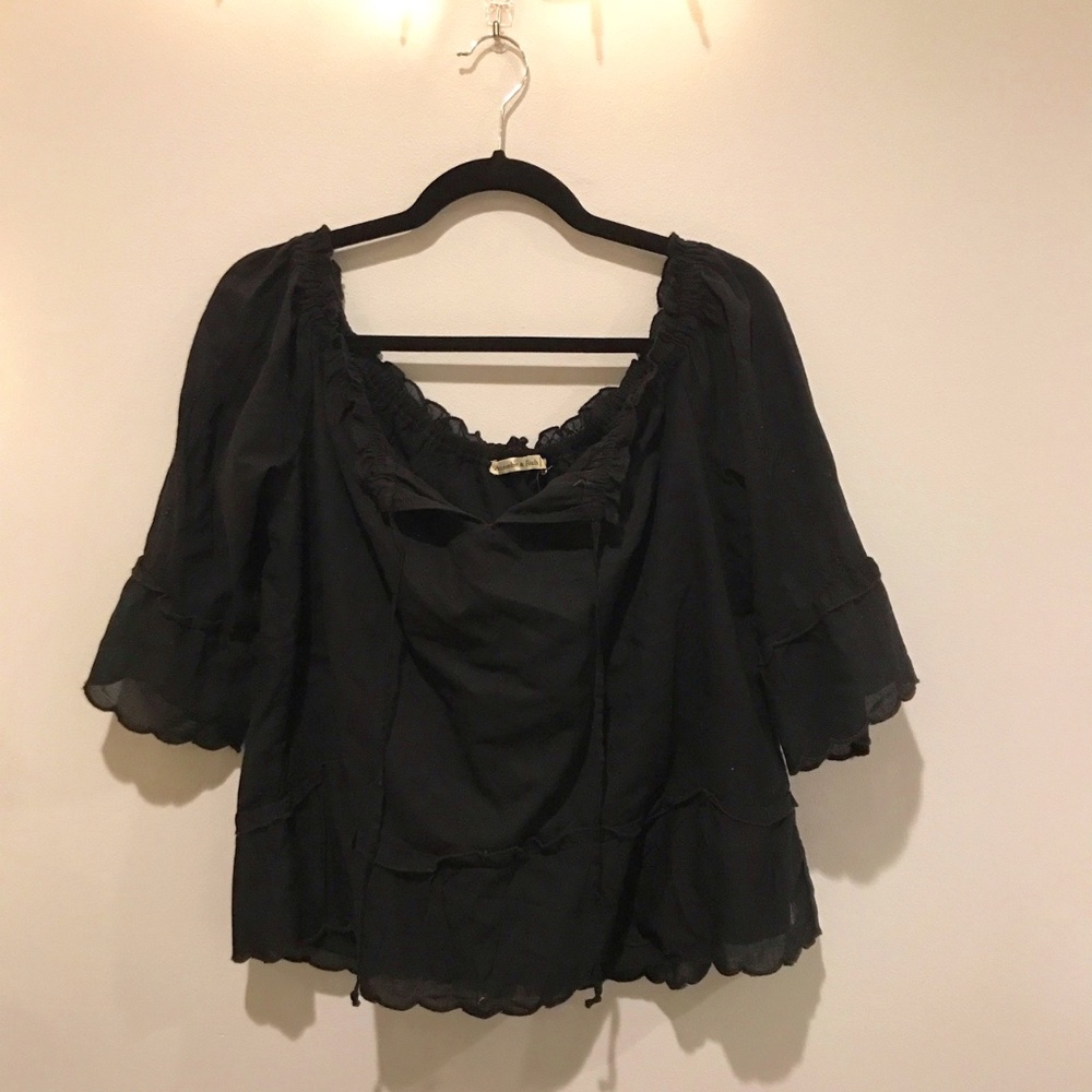 Navy Scalloped Blouse